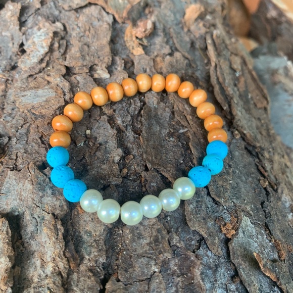 Blue, Wood, & Pearl Lava Bead Diffuser Bracelet - Picture 5 of 5